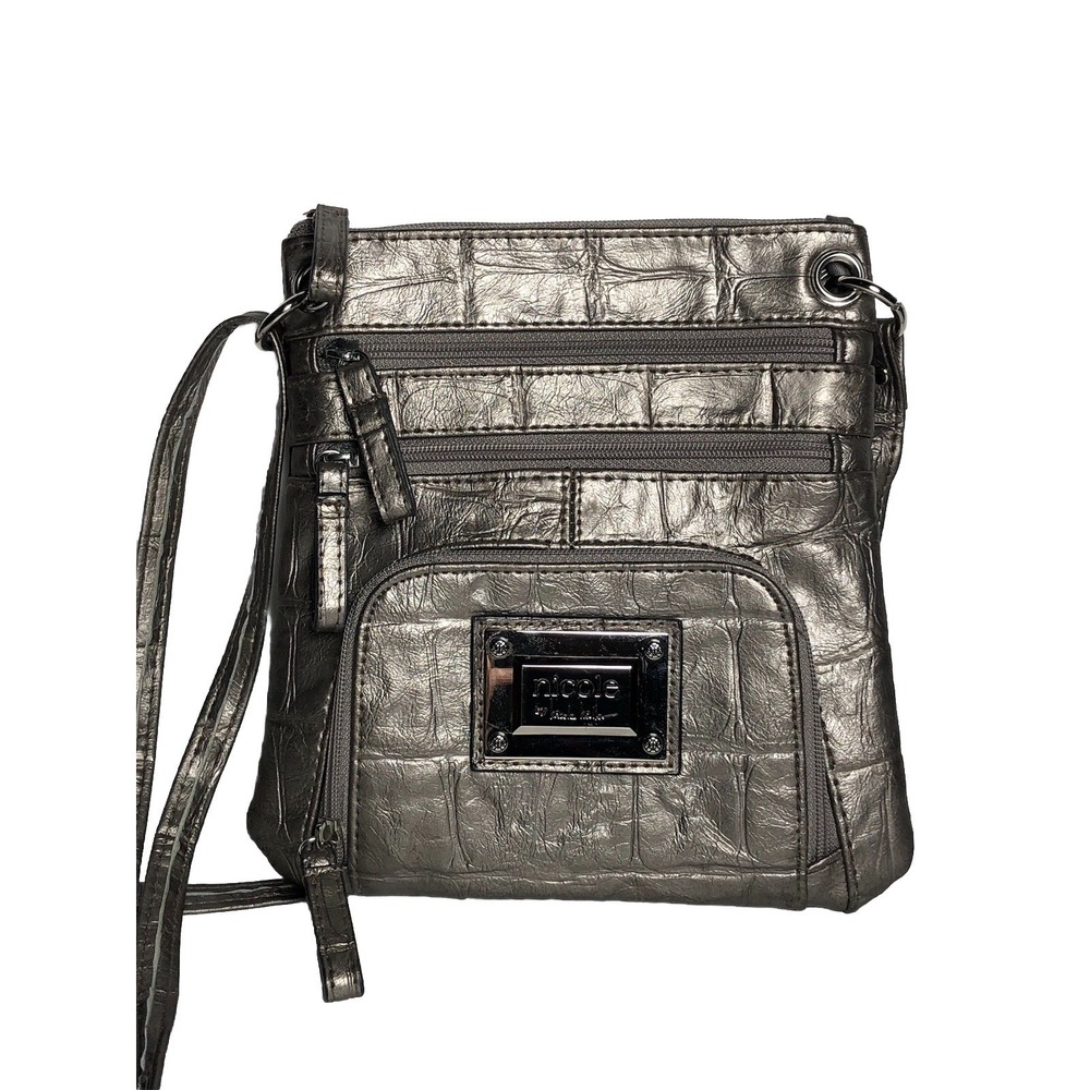 Nicole Miller Metallic Silver‎ PVC Mini Crossbody Bag Y2K Inspired Purse 2000s